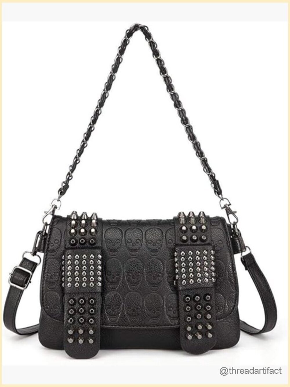 Punk Skull Shoulder Bag Goth Rivet Purse Handbag Leather Chain Satchel Tote